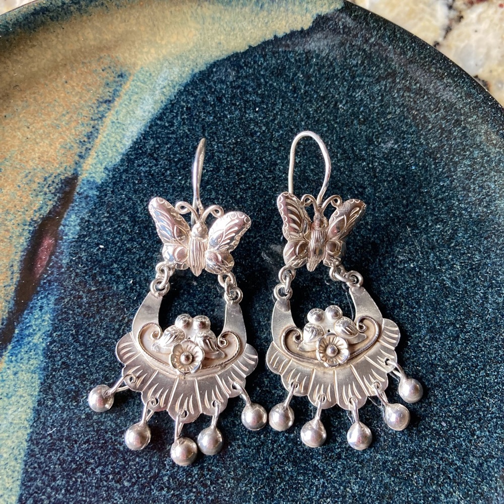 Vintage Mexican Sterling Silver Frida Earrings
